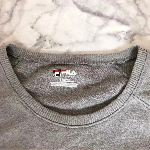 Fila Sport Grey Raglan Crewneck Terrycloth Tee Blue Pink Athleisure Size L - Picture 3 of 5